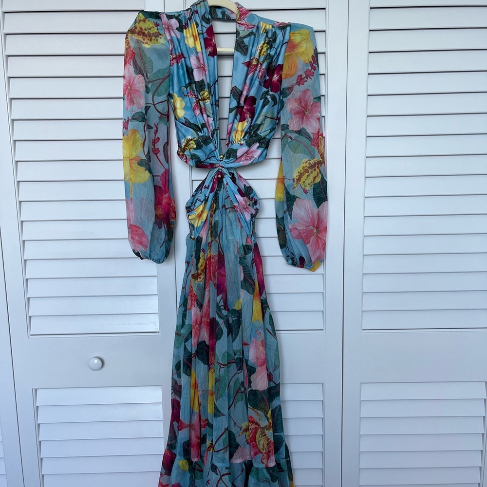 PatBO "Hibiscus" chiffon maxi dress - light blue XS - New never used - Picture 4 of 9